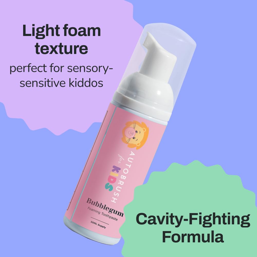 autobrush Fluoride-Free Foaming Toothpaste for Kids – Bubblegum, Whitening & Deep Cleaning