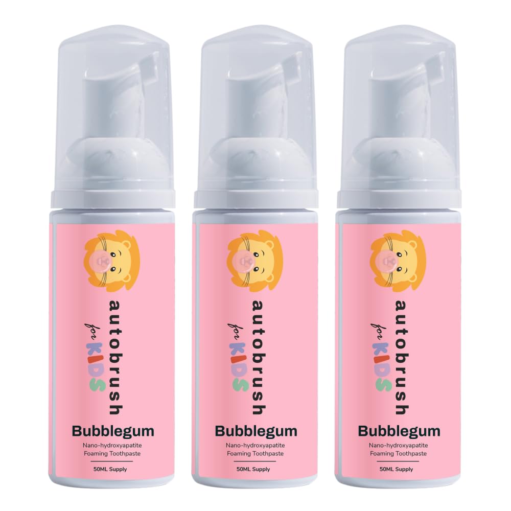 autobrush Fluoride-Free Foaming Toothpaste for Kids - Bubblegum Flavor | Pack of 3