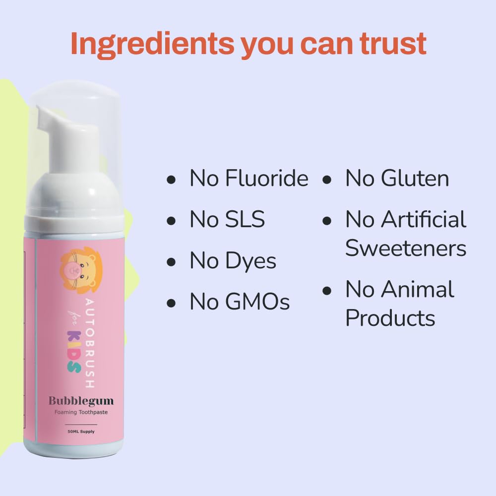 autobrush Fluoride-Free Foaming Toothpaste for Kids - Bubblegum Flavor | Pack of 3