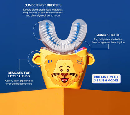 autobrush Kids Electric Toothbrush – ADA-Accepted U-Shaped, Clinically Proven 5.1x Cleaner, 30s Full-Mouth 360-Degree Coverage, LED Lights & Music (Ages 6-8, Dinosaur)