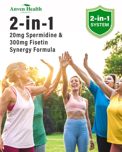 Spermidine & Fisetin Supplement – 20mg Spermidine, 300mg Fisetin | 60 Veggie Caps | Made in USA