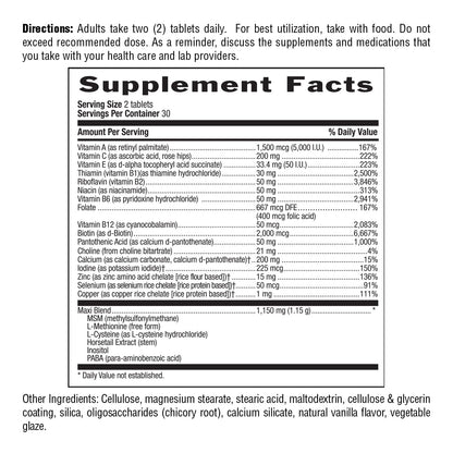 Country Life Maxi-Hair Supplement - 2000mcg Biotin for Hair, Skin & Nails | Gluten Free & Vegetarian - 60 Tablets