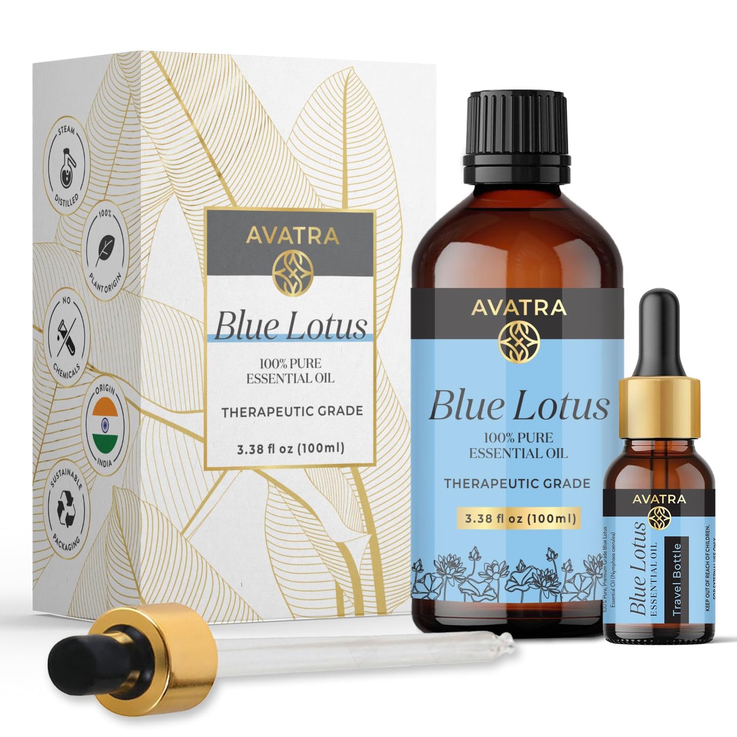 Avatra Blue Lotus Essential Oil – Undiluted, Therapeutic Grade for Diffuser, Skin & Candles (3.38 Fl Oz)