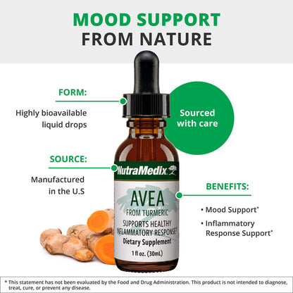 NutraMedix Avea Turmeric Extract - Liquid Turmeric Drops for Stress & Mood Support | 1oz (30ml) Pack of 2