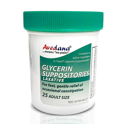AVEDANA Glycerin Suppositories – 25 Adult Size Laxatives for Gentle, Fast Constipation Relief