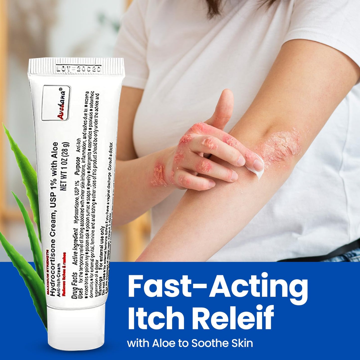 AVEDANA Hydrocortisone Cream – 1 oz Extra Strength Aloe-Infused Itch Relief for Eczema, Rashes & Bites