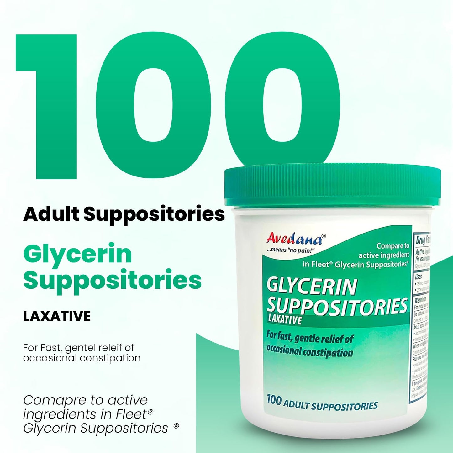 AVEDANA USP 2g Glycerin Laxatives Suppositories – 100 Adult Size – Fast, Gentle Relief