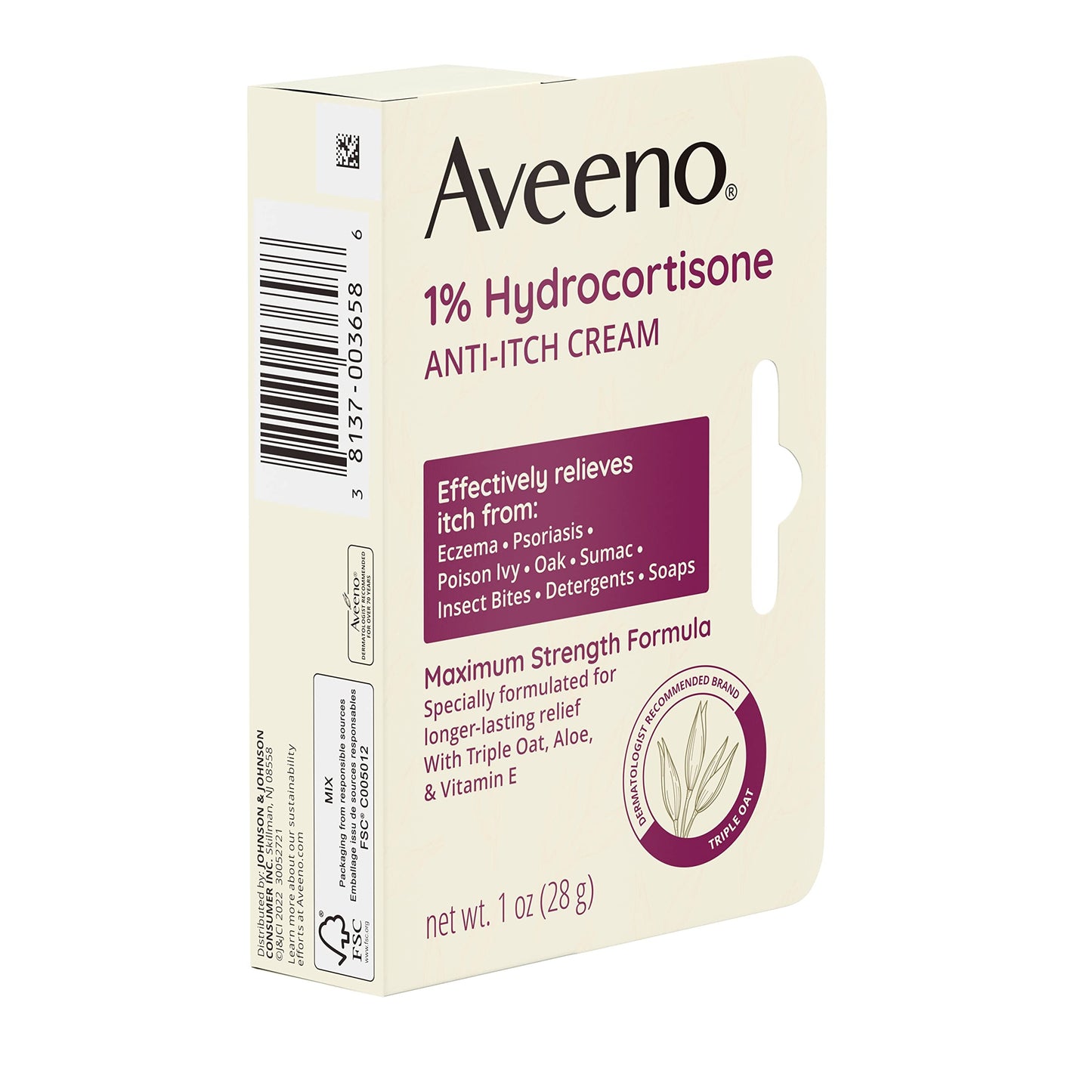 Aveeno Maximum Strength 1% Hydrocortisone Anti-Itch Cream | Triple Oat, Aloe & Vitamin E
