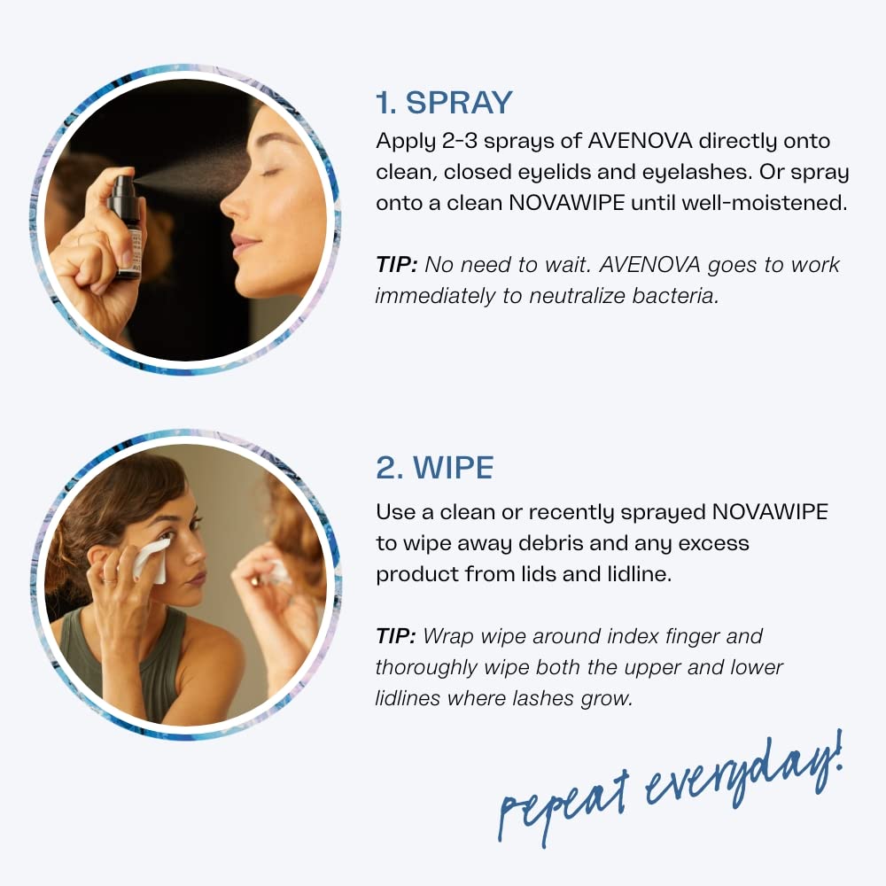 Avenova Eyelid & Eyelash Cleanser Kit | HOCl Spray + 30 NovaWipes