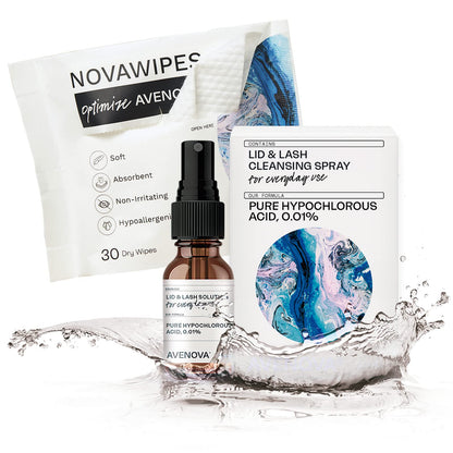Avenova Eyelid & Eyelash Cleanser Kit | HOCl Spray + 30 NovaWipes