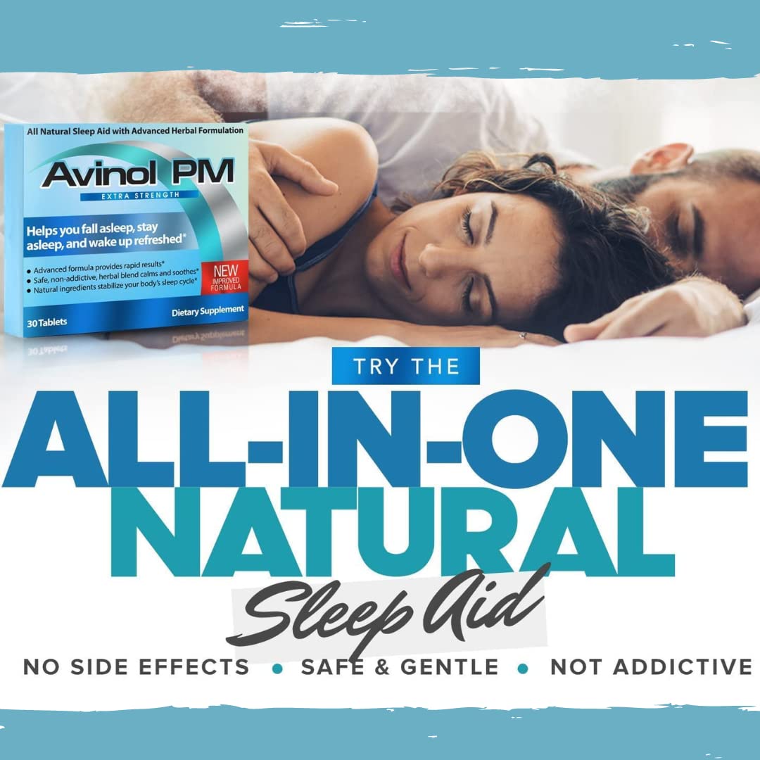 Avinol PM Extra Strength – Natural Sleep Supplement (30ct) | One-Tablet Convenience