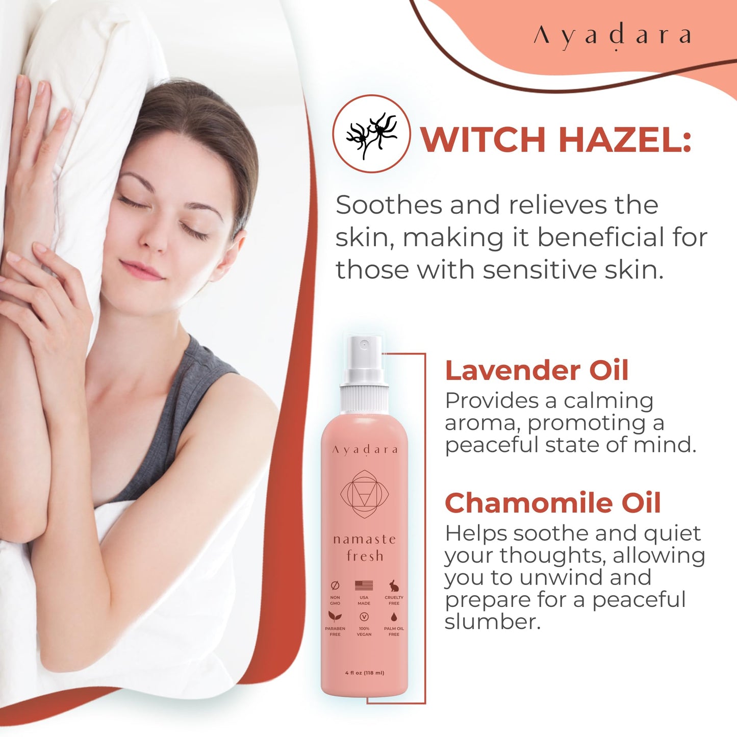 Ayadara Namaste Bed & Linen Mist - Lavender Pillow Spray for Calm Sleep | 2000+ Uses