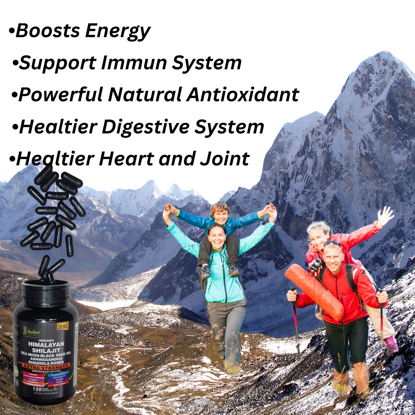 AyBet Shilajit – Organic Himalayan Shilajit Capsules with Sea Moss (120 Caps)