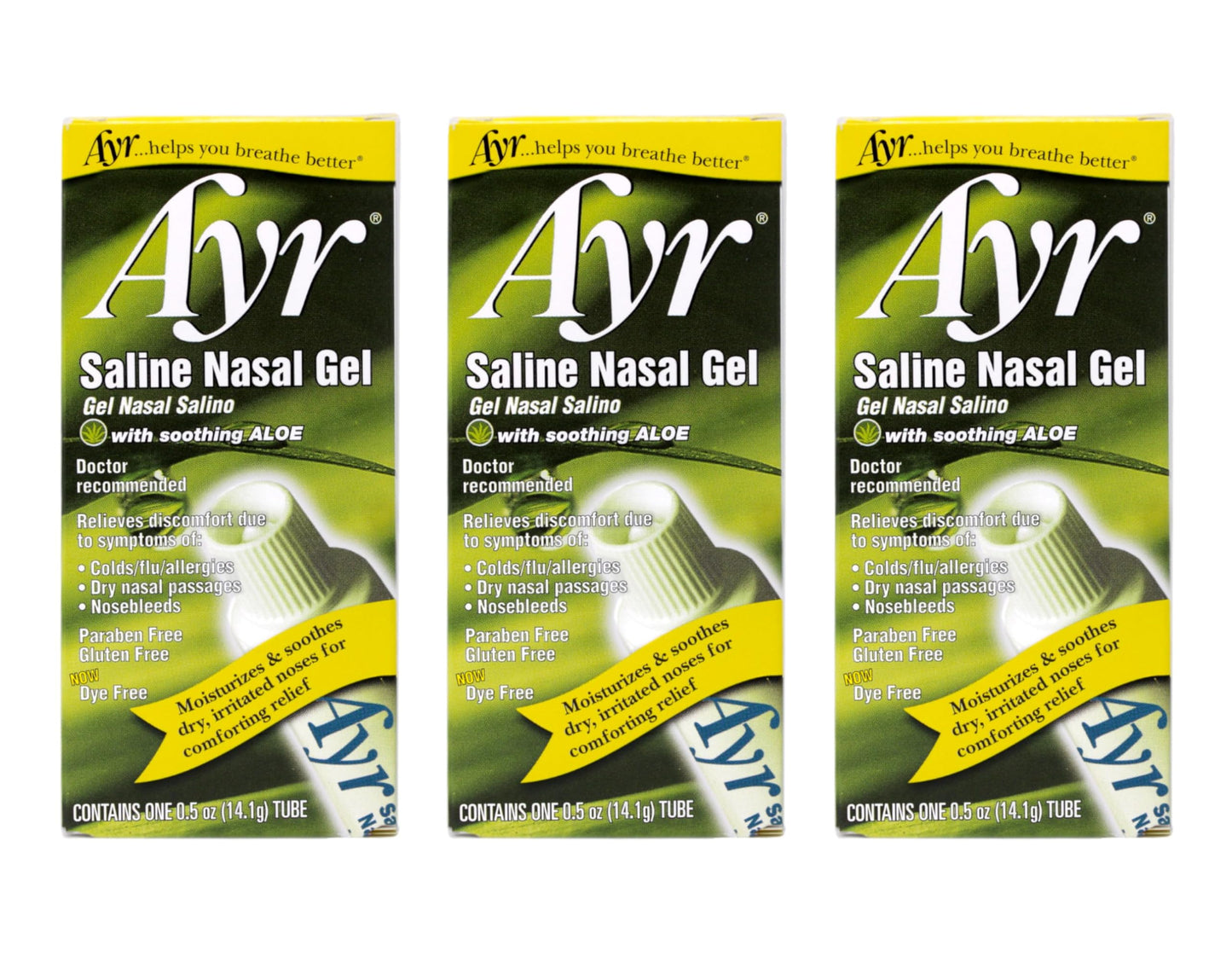 AYR Saline Nasal Gel with Aloe | 0.5 oz Tube (Pack of 3)