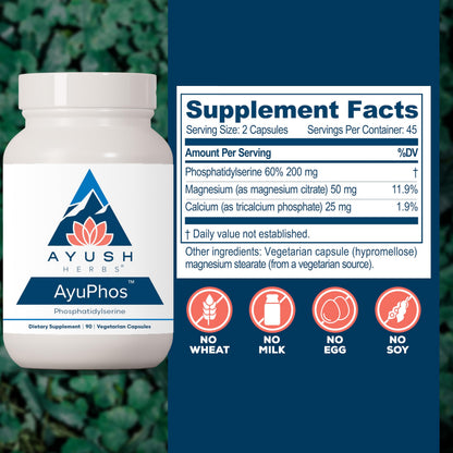 AyuPhos Phosphatidylserine Supplement - 200mg, Soy-Free, Brain & Memory Support - 90 Veg Capsules