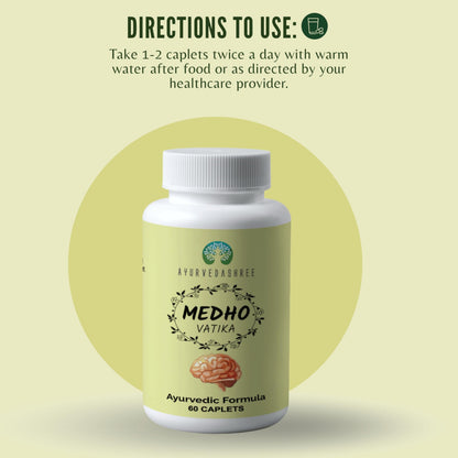 AYUREVDASHREE Medho Vatika 60 Caplets – 1000MG Each, 8-Herb Extract