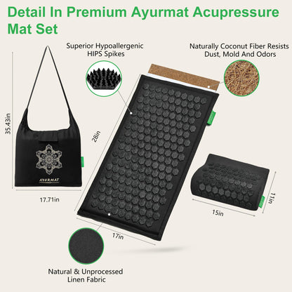 AyurMat Premium Acupressure Mat & Pillow Set - Eco Linen & Coconut Fiber