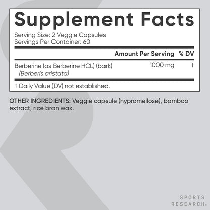 Sports Research Berberine 500mg – 120 Veggie Capsules | Vegan, Gluten-Free, Non-GMO