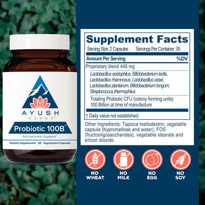 Ayush Herbs All-Natural Probiotic 100B, 60 Capsules – AY147