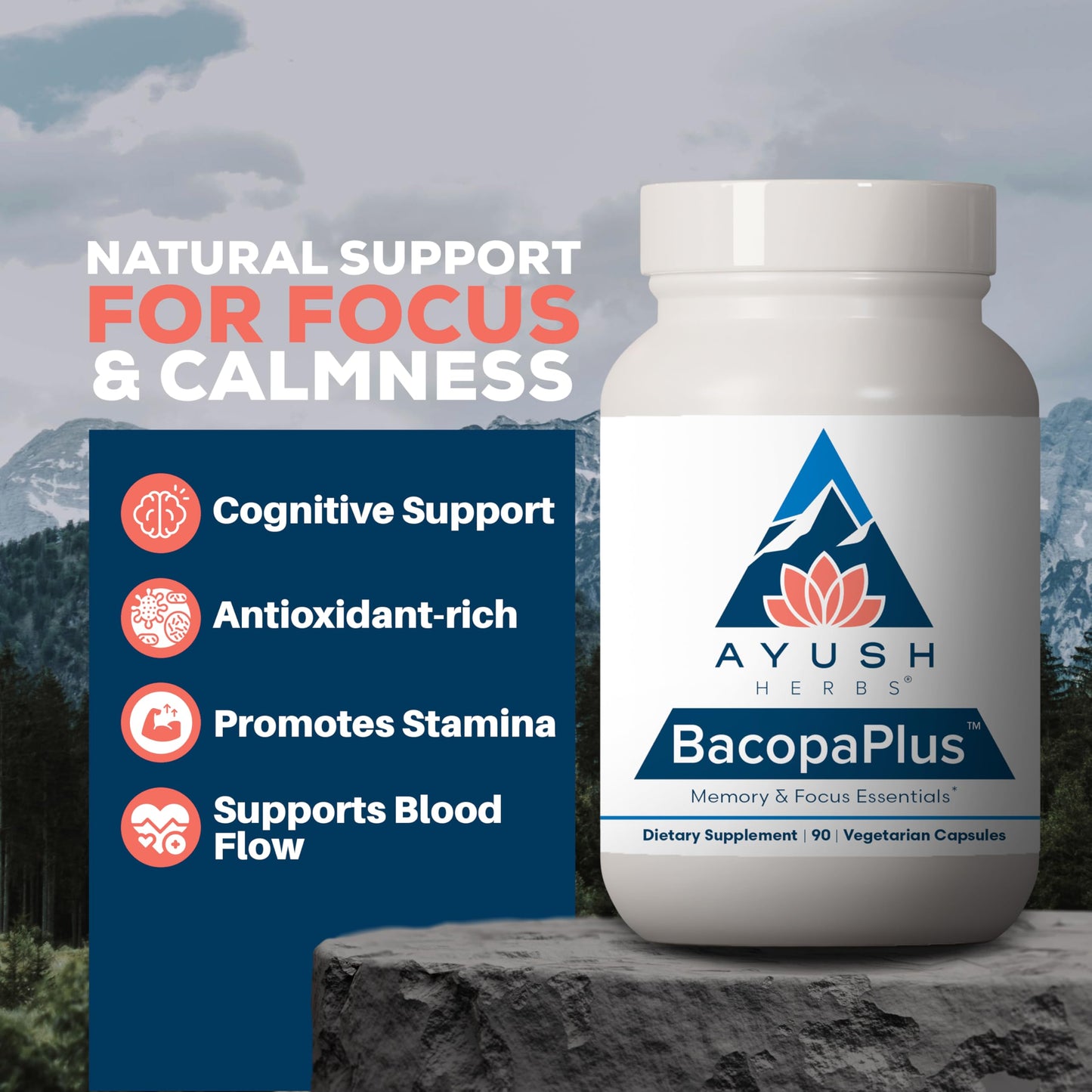 Ayush Herbs BacopaPlus – Organic Bacopa for Memory & Focus (90 VCaps)