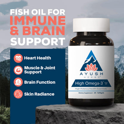 Ayush Herbs High Omega 3 - 1000mg Omega-3 Fish Oil, EPA & DHA | Lemon Flavor, 60 Softgels