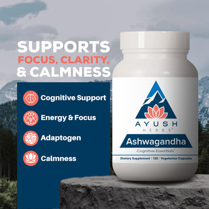 Ayush Herbs Ashwagandha Capsules - 500 mg, 120 Veg Caplets for Stress & Focus