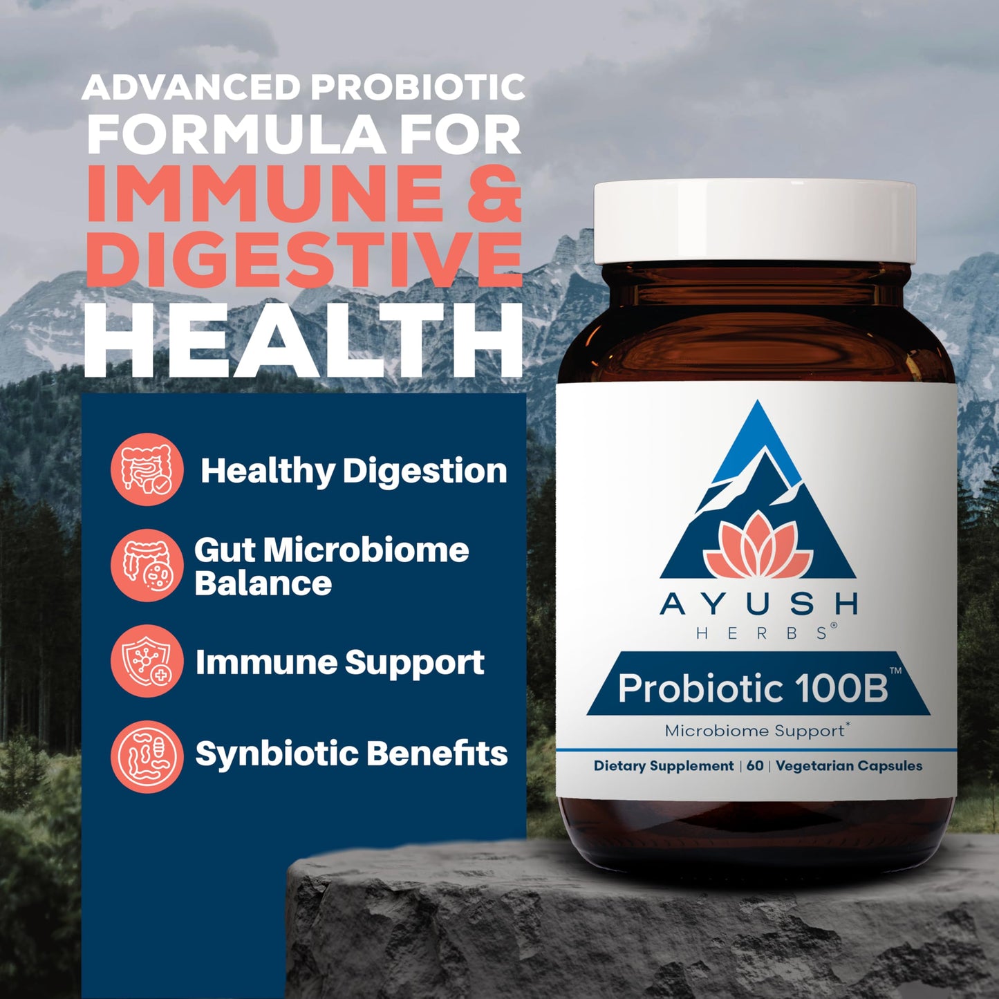 Ayush Herbs All-Natural Probiotic 100B, 60 Capsules – AY147