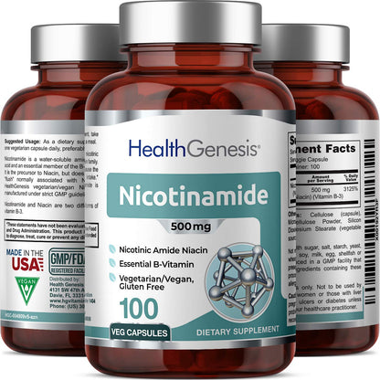 B-3 Nicotinamide 500 mg - 100 Vcaps | Flush-Free Niacin for Skin Cell Health