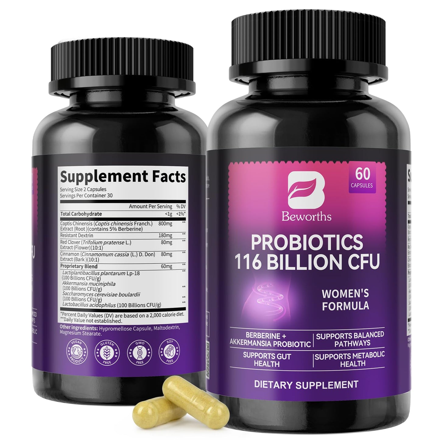 B BEWORTHS Akkermansia Probiotics with Berberine – 60 Capsules