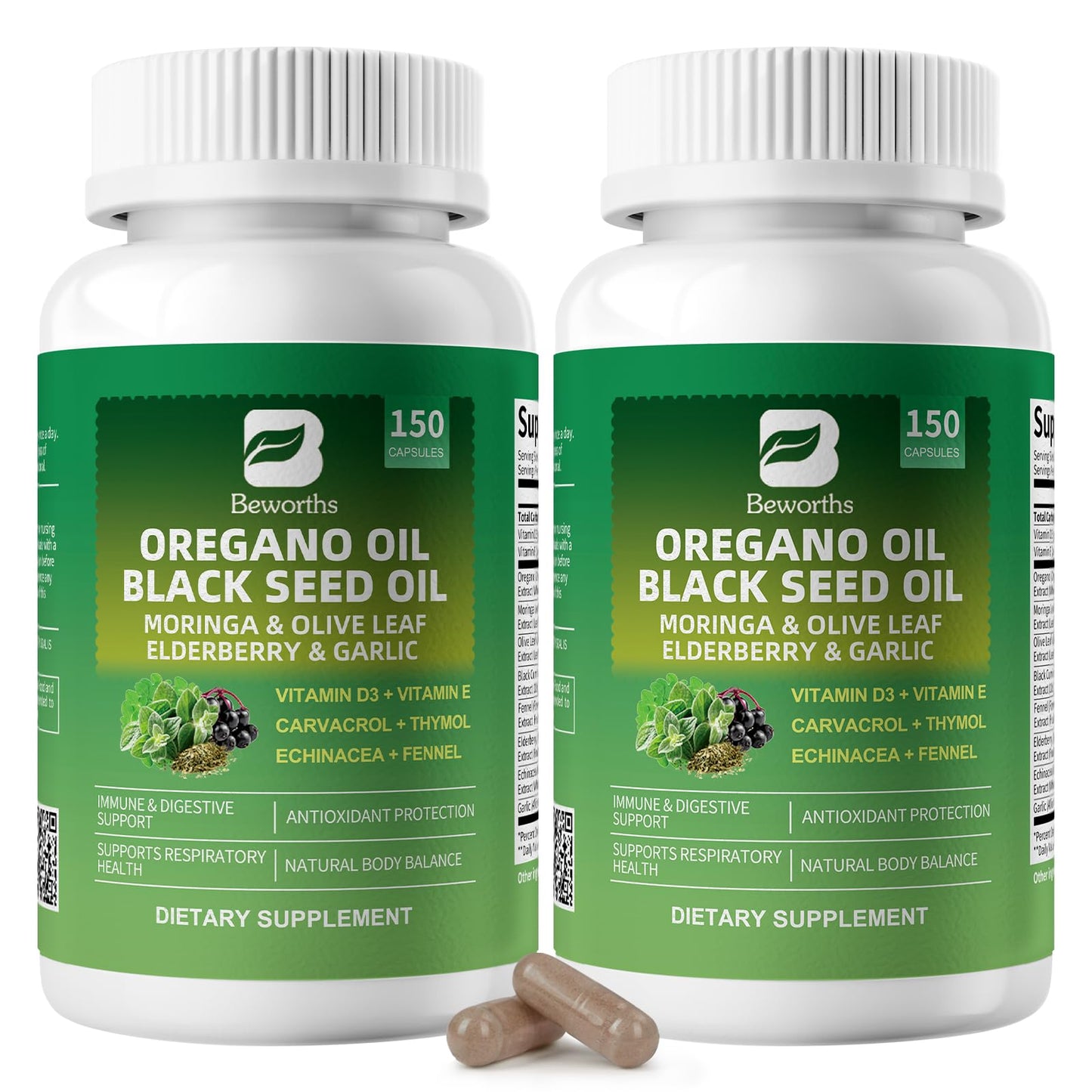 B BEWORTHS Oil of Oregano with Black Seed Oil – Carvacrol Oregano Oil Capsules for Immune & Digestive Support