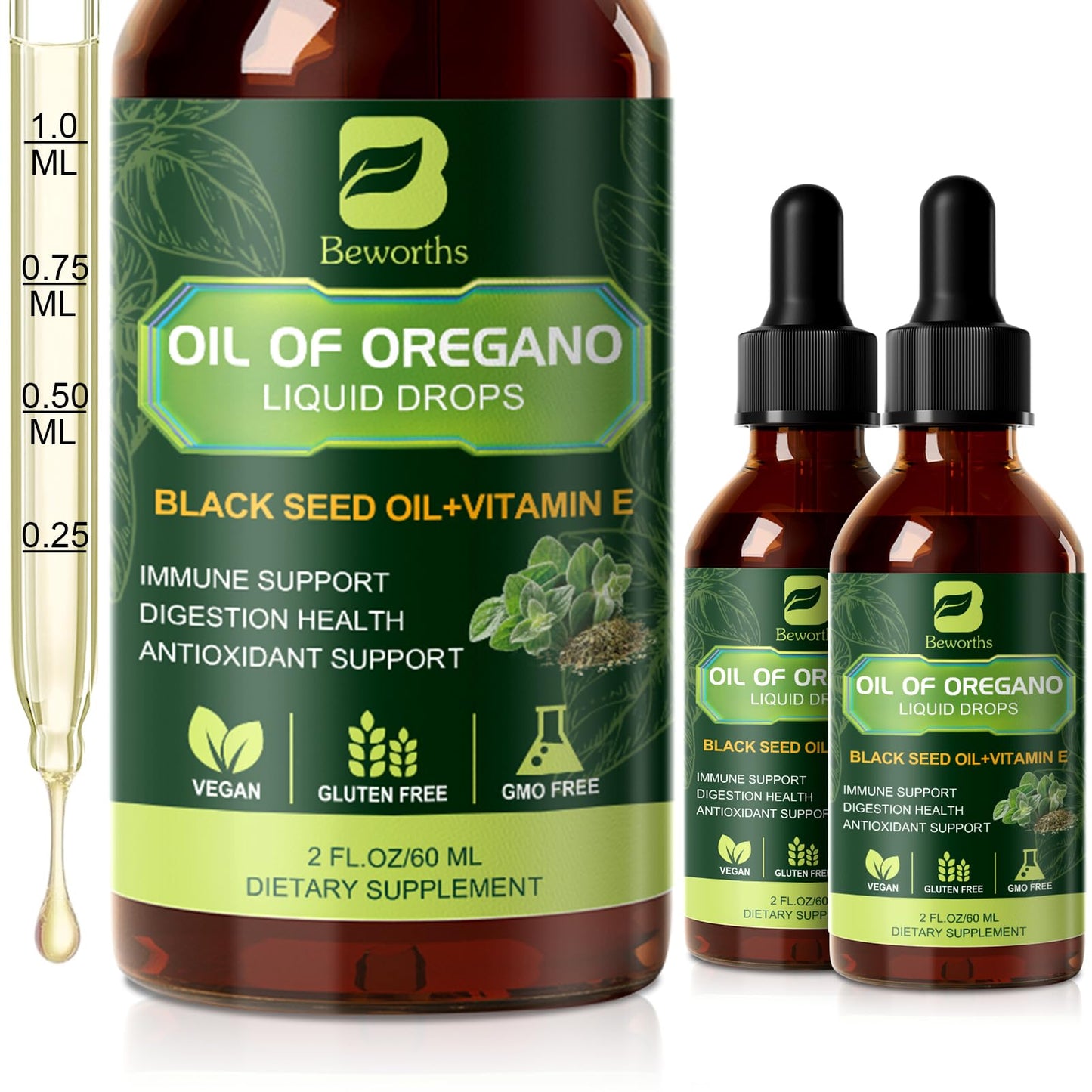 B Beworths 2-Pack Oregano Oil Drops with Black Seed Oil & Vitamin E (4 Fl Oz)