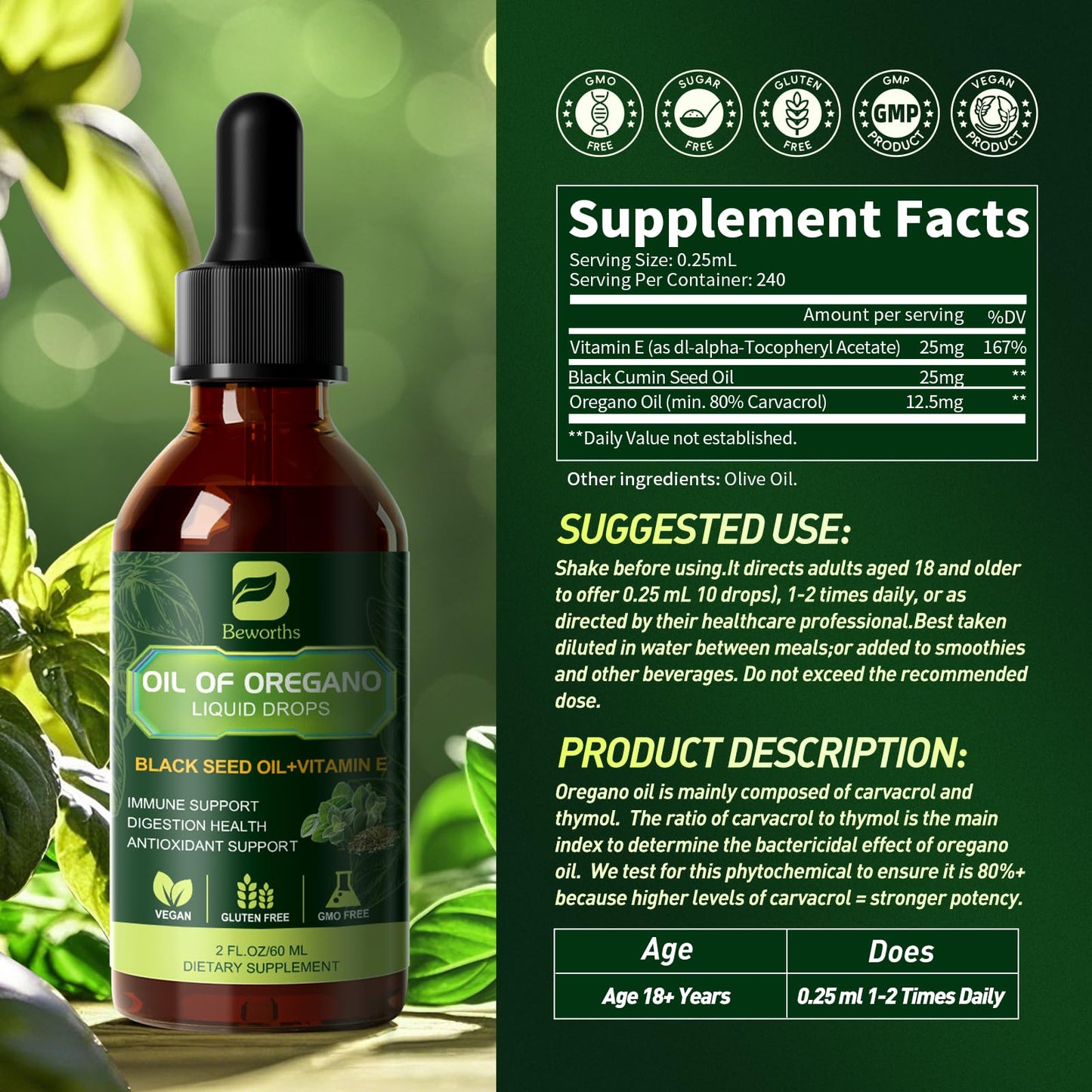 B Beworths 2-Pack Oregano Oil Drops with Black Seed Oil & Vitamin E (4 Fl Oz)
