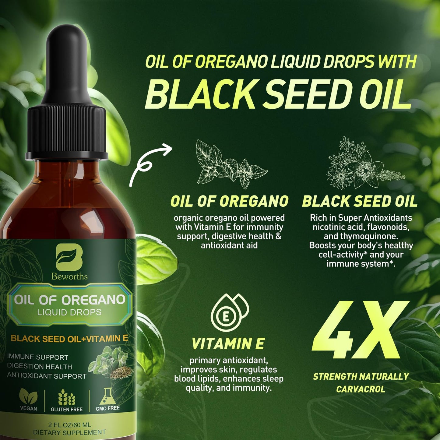 B Beworths 2-Pack Oregano Oil Drops with Black Seed Oil & Vitamin E (4 Fl Oz)