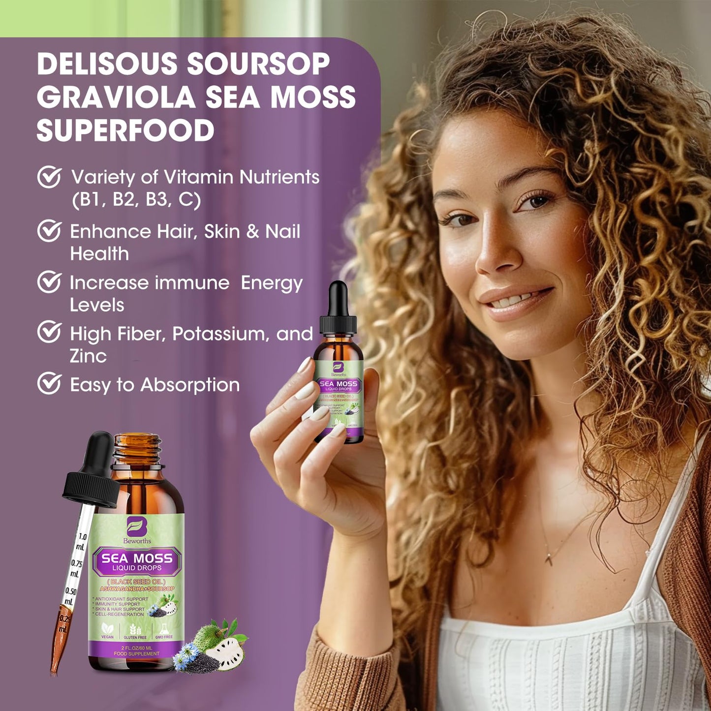 B BEWORTHS Sea Moss Liquid Drops – Irish Sea Moss, Black Seed Oil, Ashwagandha & Immune Support