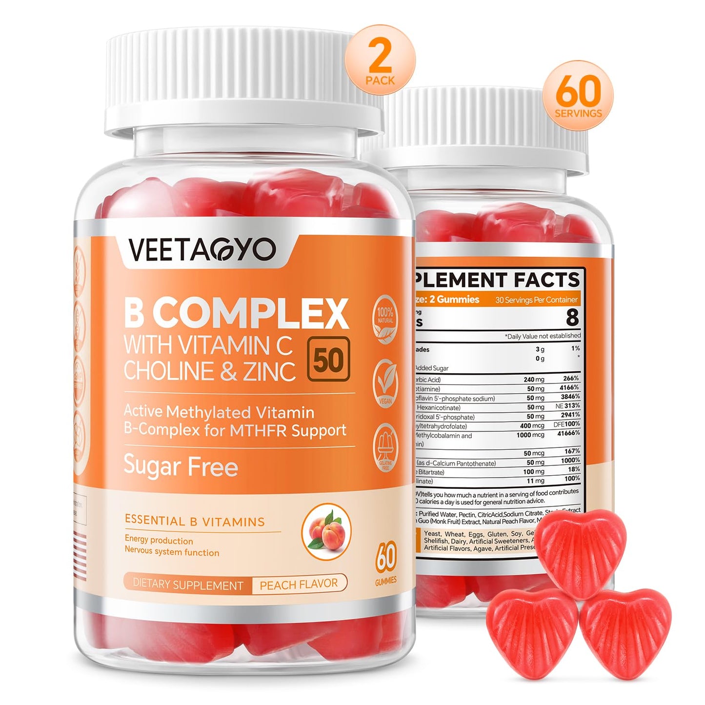 B Complex 50 Gummies - Methylated B Vitamins with Vitamin C, Choline & Zinc | Sugar Free, 120 Count