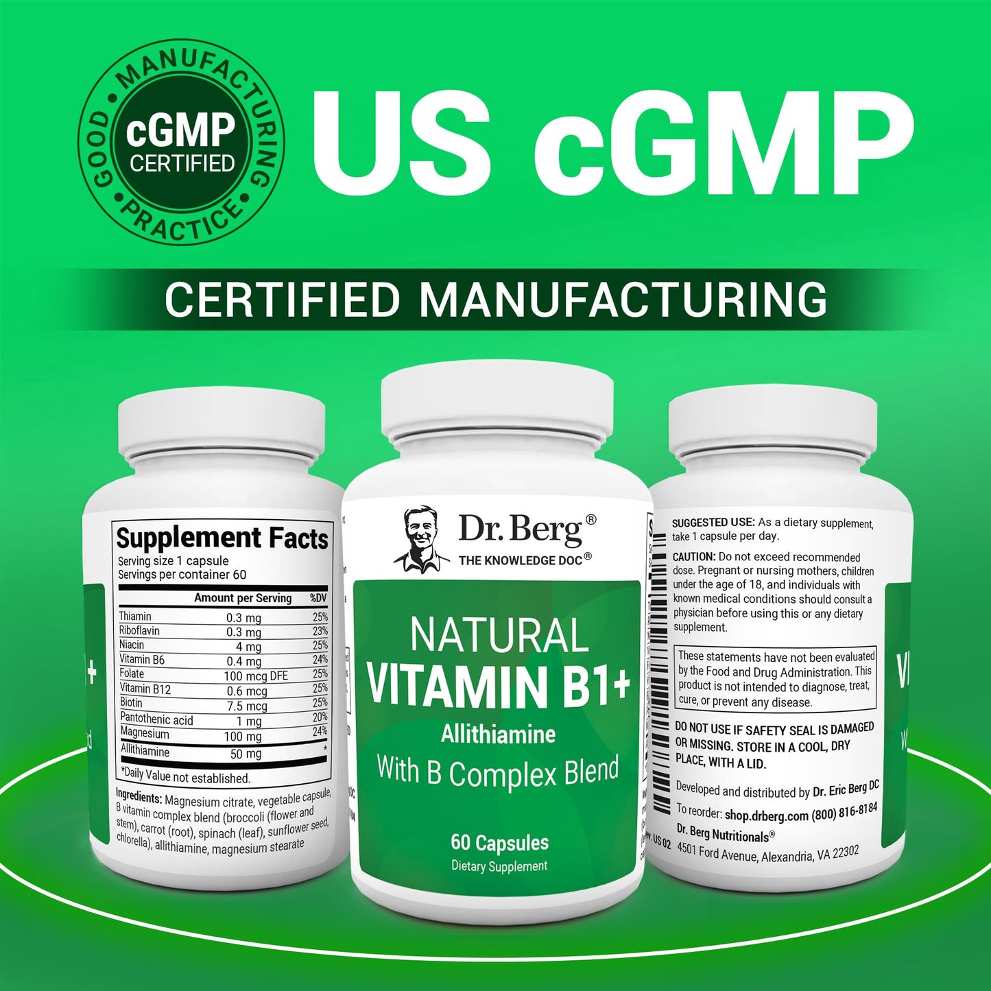 Dr. Berg Allithiamine B1 B6 B12 Complex – Natural Vitamin B1 Supplement (60 Capsules)