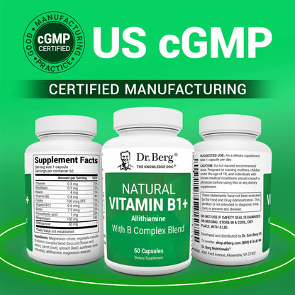 Dr. Berg Allithiamine B1 B6 B12 Complex – Natural Vitamin B1 Supplement (60 Capsules)