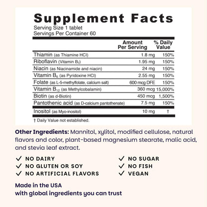 EZ Melts Dissolvable B-Complex – Vitamin B Complex for Energy Metabolism & Heart Health (Methylated B12 & Folate) – Non-GMO & Vegan – Strawberry Swirl – 60 Tablets