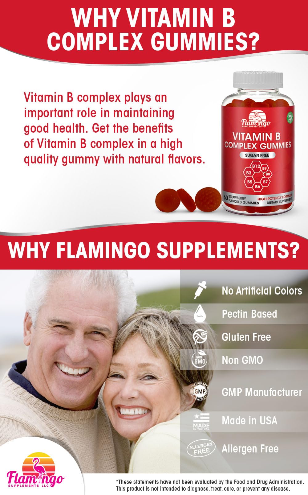 Sugar Free Vitamin B Complex Gummies - B12, B6, B3, B7, B9 | Prenatal, Vegan, Elderly