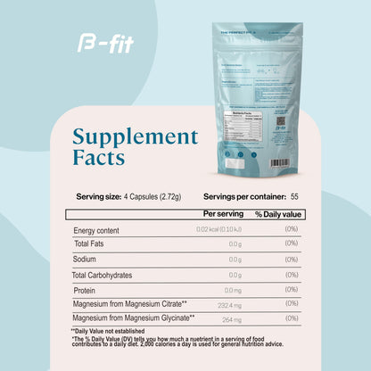 B-FIT B Magnesium Glycinate & Citrate – 220 Capsules | 496 mg Elemental Magnesium | Vegan