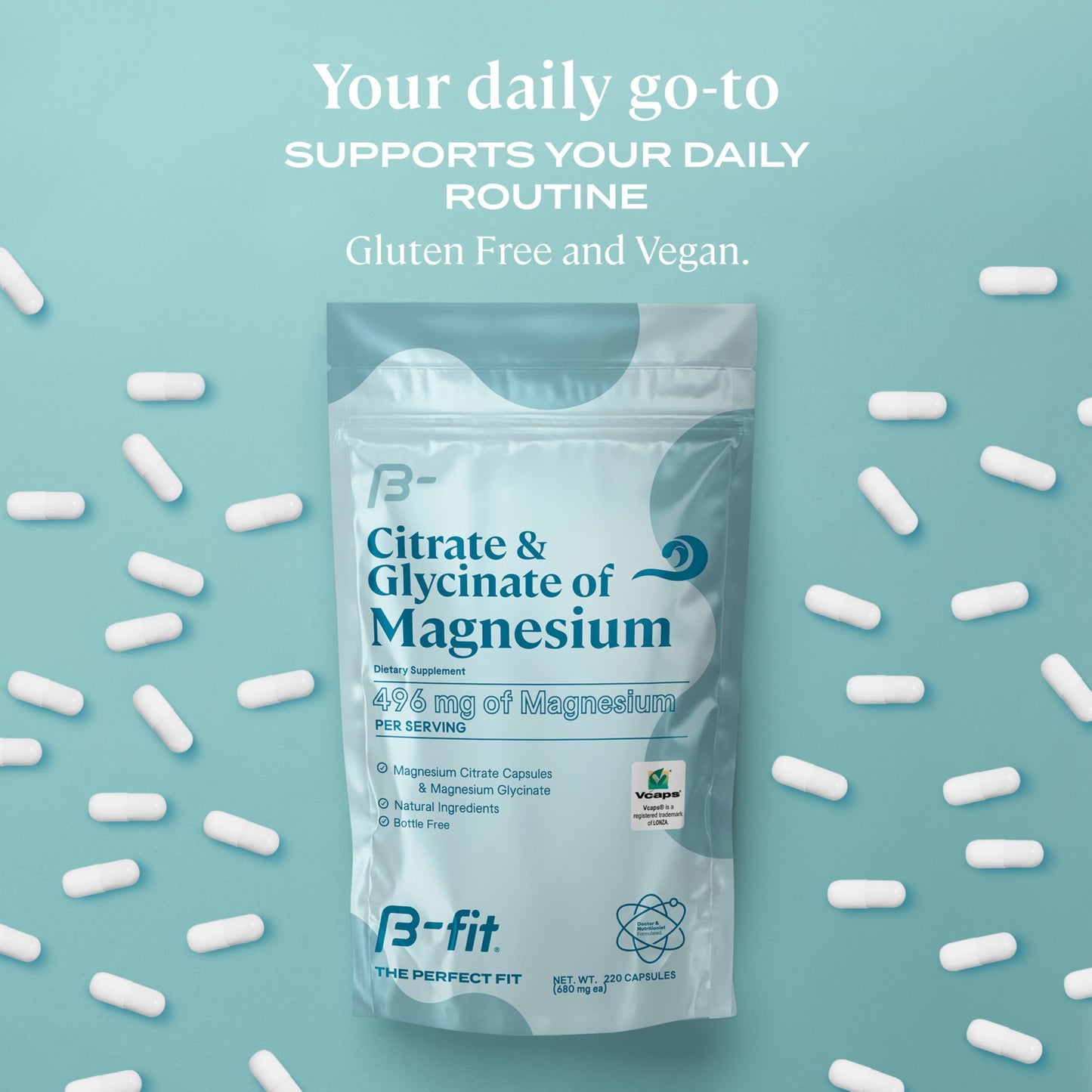 B-FIT B Magnesium Glycinate & Citrate – 220 Capsules | 496 mg Elemental Magnesium | Vegan