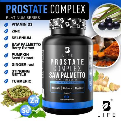 B Life Prostate Health Supplements for Men – Saw Palmetto, Pumpkin Seed Oil, Nettle Root, 60 Capsules