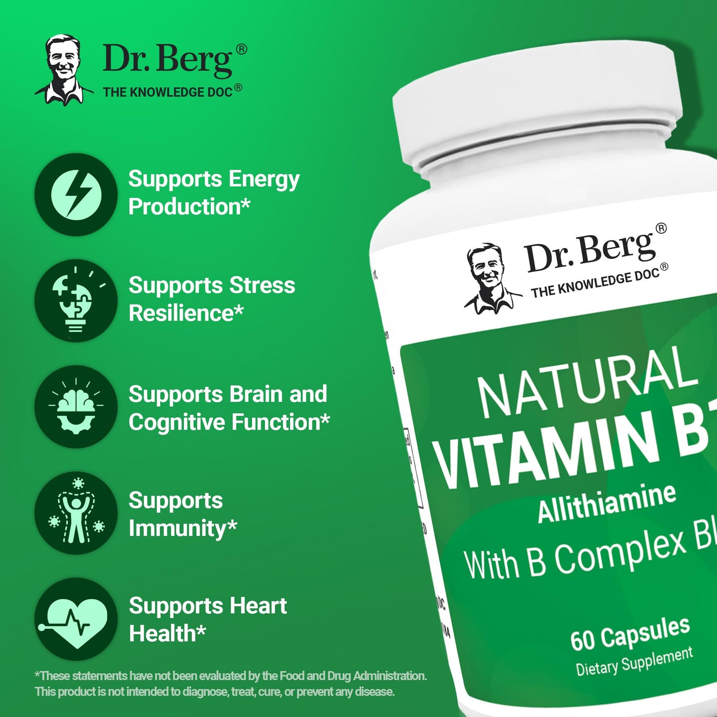 Dr. Berg Allithiamine B1 B6 B12 Complex – Natural Vitamin B1 Supplement (60 Capsules)