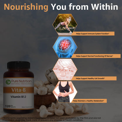 Pure Nutrition Vitamin B12 1500mcg Methylcobalamin | 120 Veg Tabs | Non-GMO