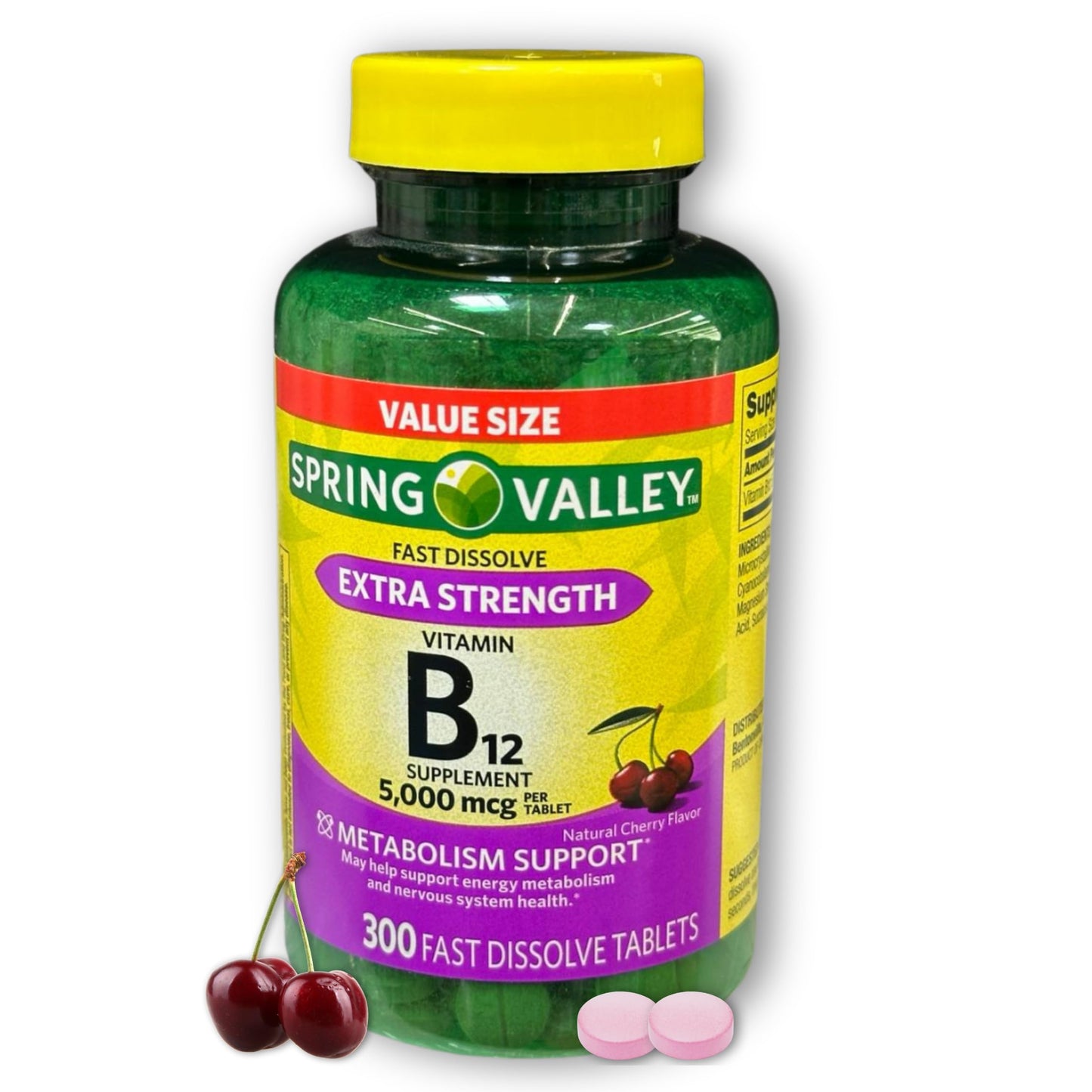 Fusion Shop Store B12 5000mcg Methylcobalamin Fast-Dissolve Tablets – Cherry Flavor, 300 ct