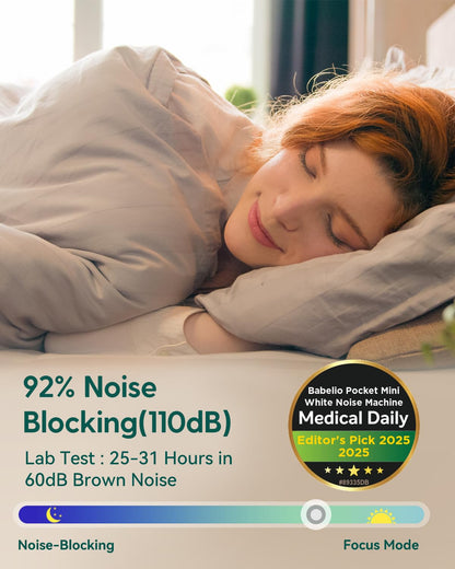 BABELIO Pocket White Noise Sound Machine – 15 Non-Looping Sounds for Sleep & Travel (Putty Gray)
