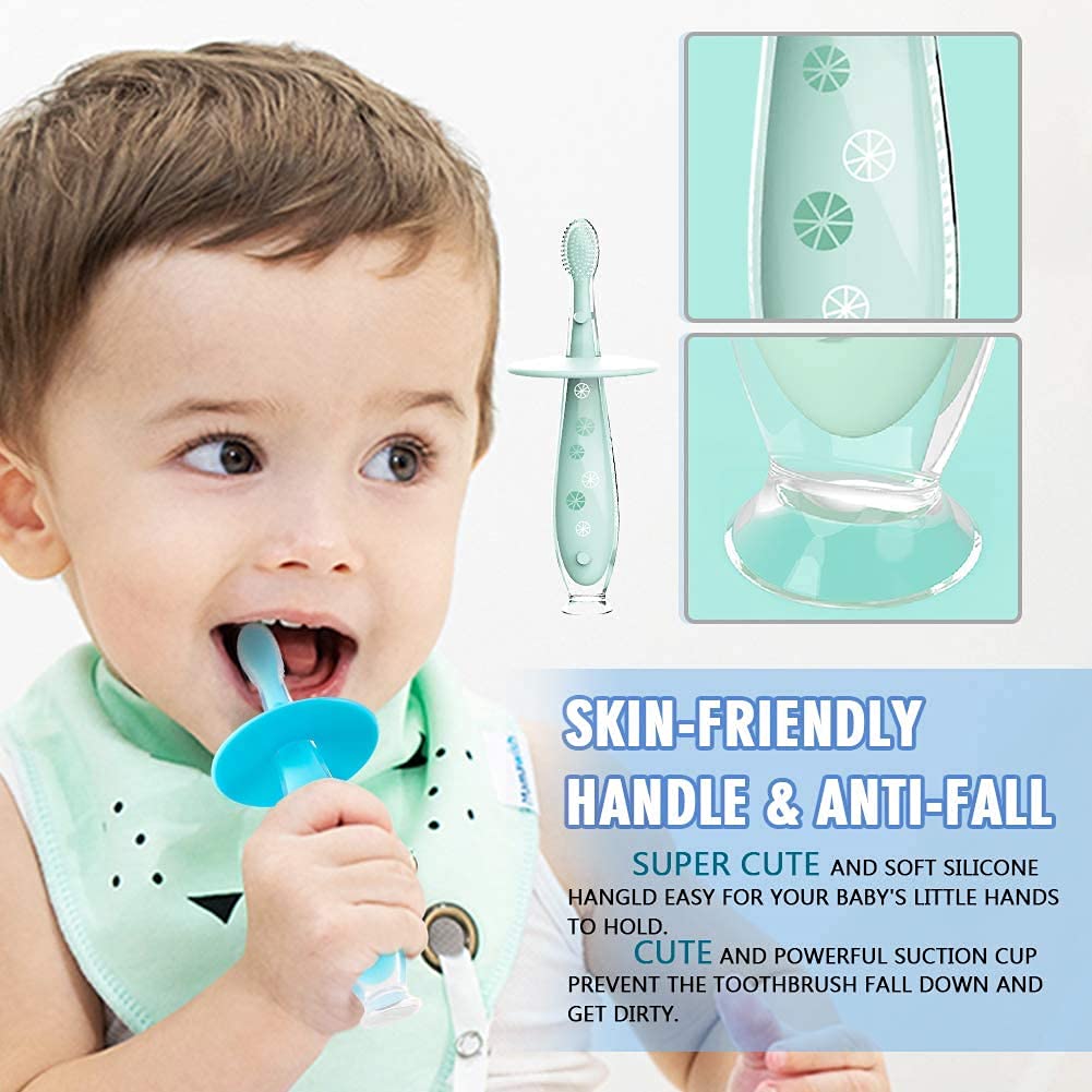 Baby Toothbrush with Suction Base - 2 Pack | Soft Silicone