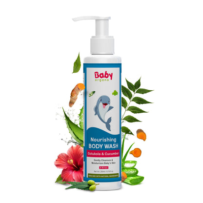 Babyorgano Baby Body Wash 200ml – Aloe Vera, Hibiscus & Neem | Tear-Free for Kids | Paraben Free | FDCA Approved