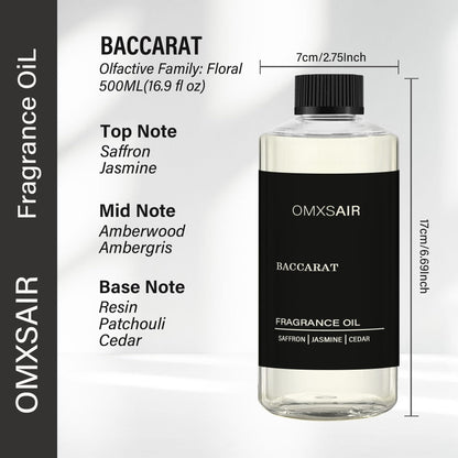 Baccarat Hotel Diffuser Oil 17.6 fl oz (500ml) – Luxury Scented Diffuser Oil, Saffron, Cedar & Ambergris