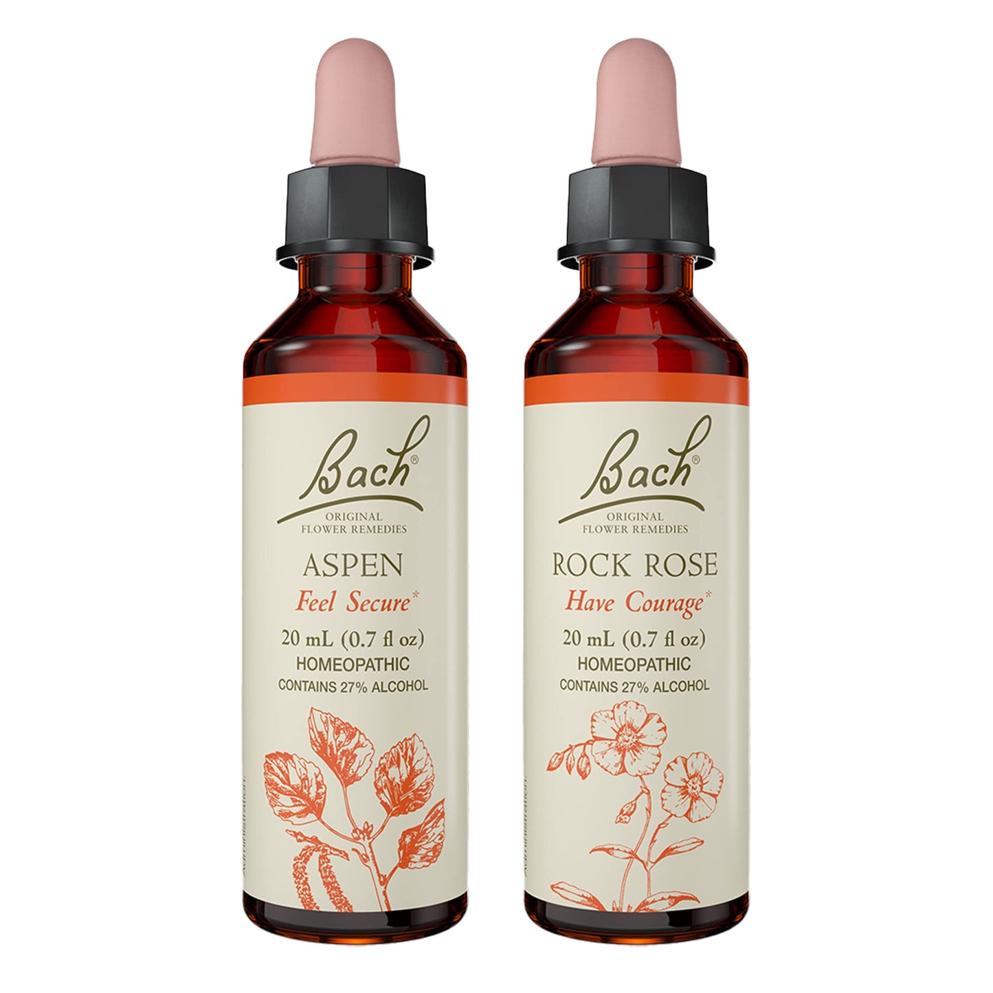 Bach Original Flower Remedies 2-Pack - Find Your Safe Place (Rock Rose & Aspen) - 20mL Dropper x2 - Vegan